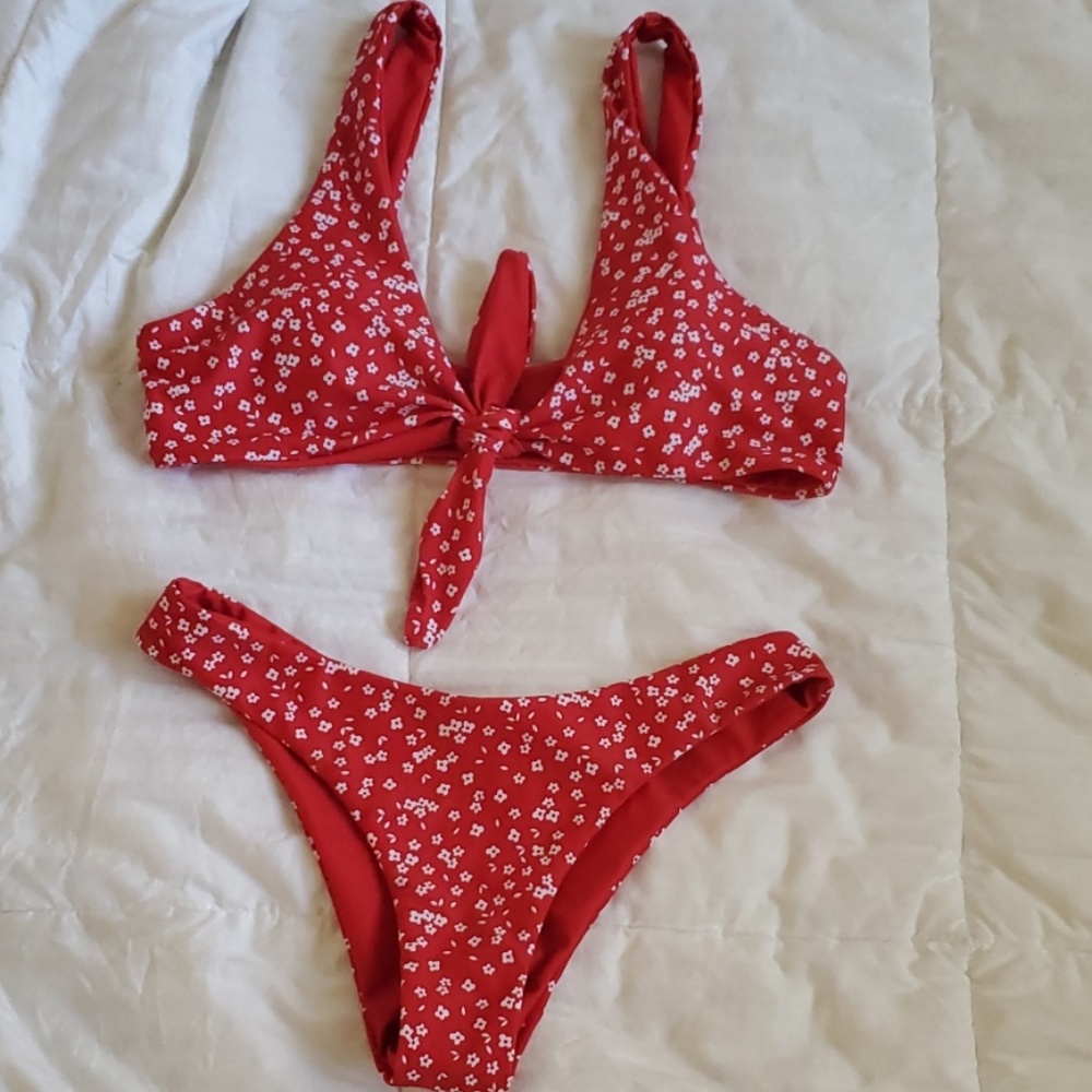 New Calico Print Knot Front Bikini Set